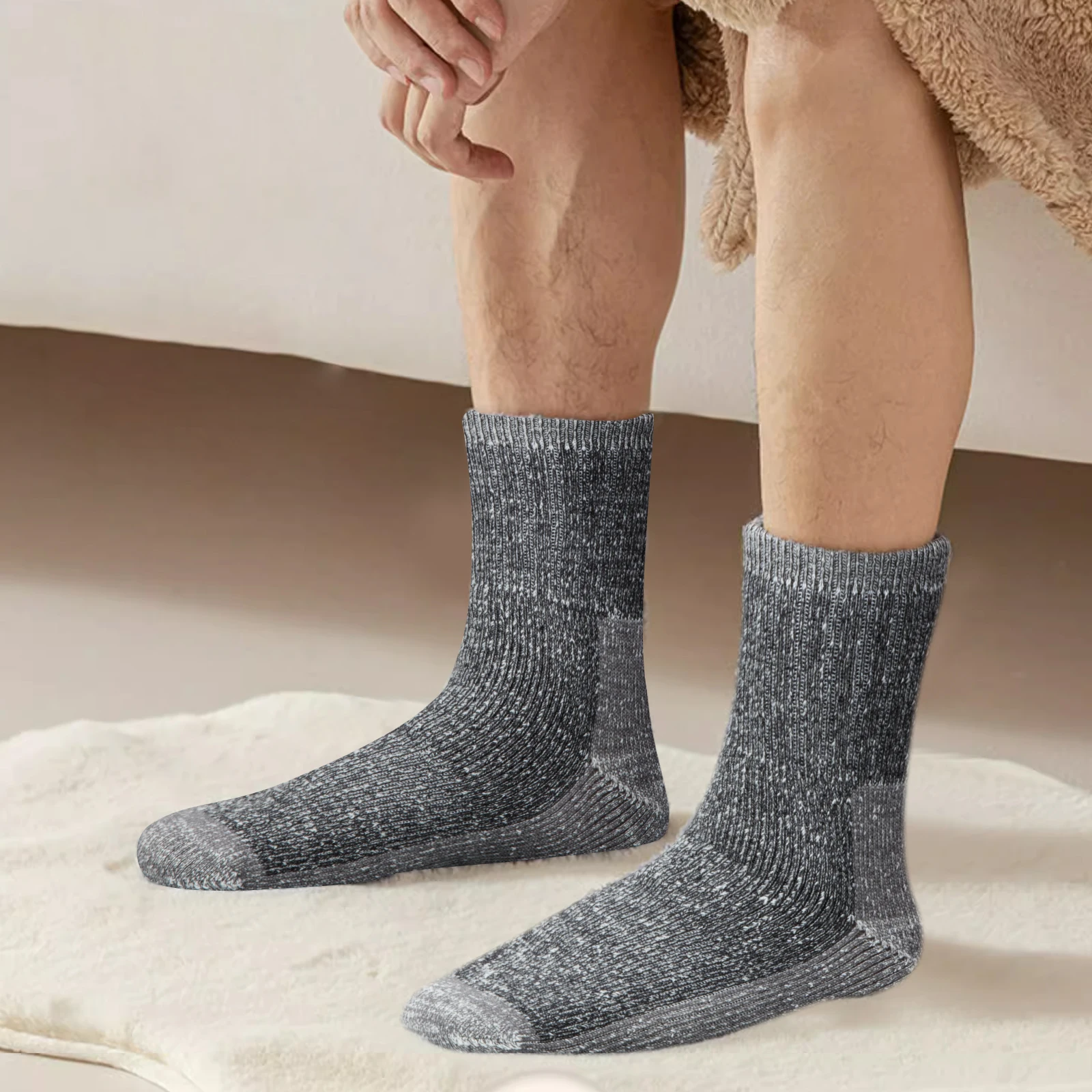 Mens Socks Thermal Socks 2Pairs Mens Merino Wool Hiking Socks Thermal Warm Winter Boot Crew Cushion Work Socks For Men 37-46