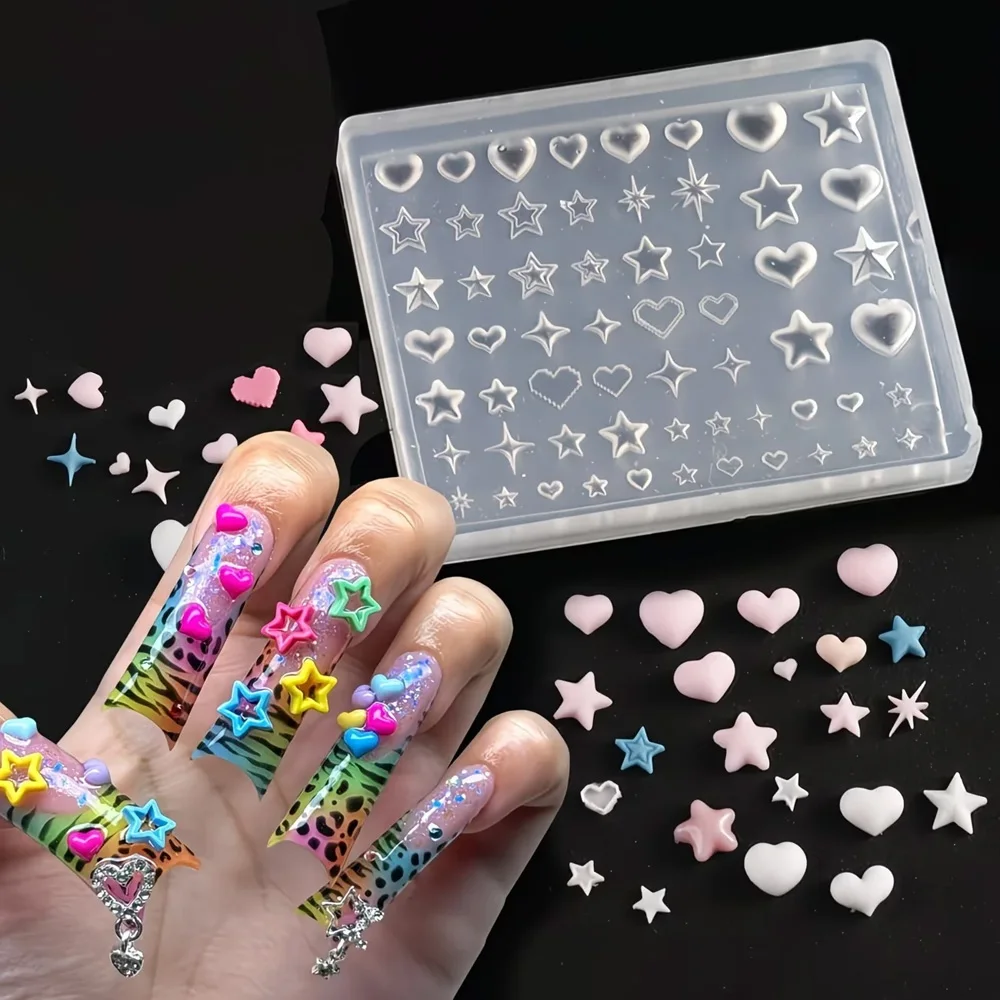 심장, 별, 오각별, 여름 불가사리 네일 아트용 3D 실리콘 몰드, 장 DIY 투명 매니큐어 템플릿