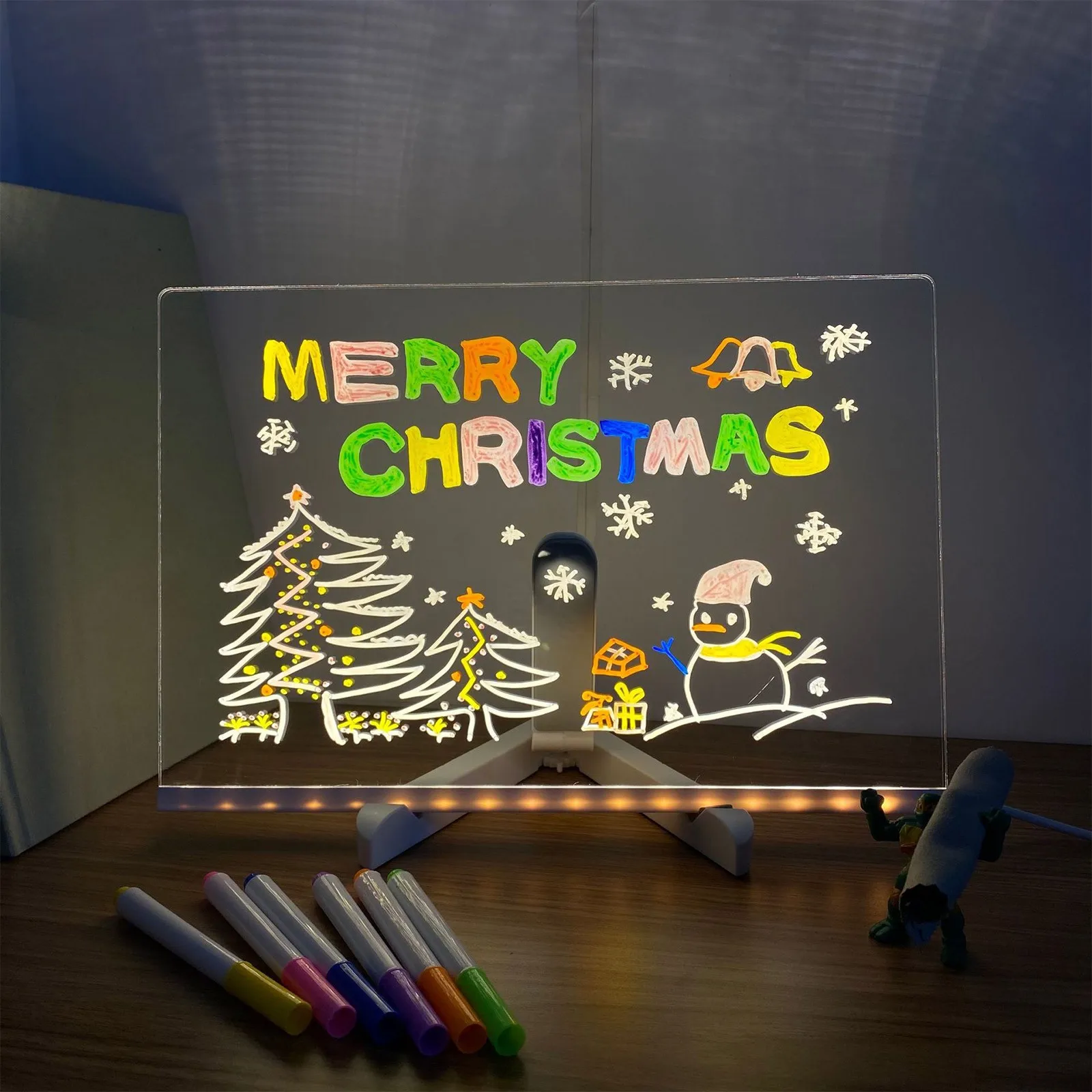 Children Message Board Handmade Erasable Painted Acrylic Doodle Diy Notepad Led Glass Drawing Painting Night Light Kids Gifts