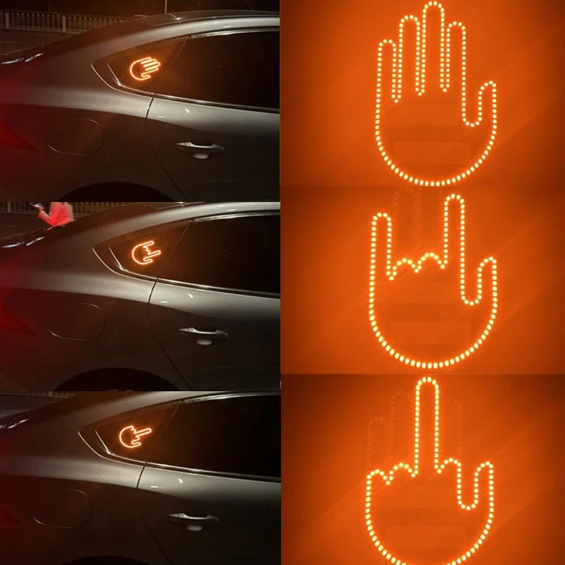 Road Anger Sign Middle Finger Gesture Light Remote Control Car Indicator Light Car Amber Middle Finger Warning Brake Light