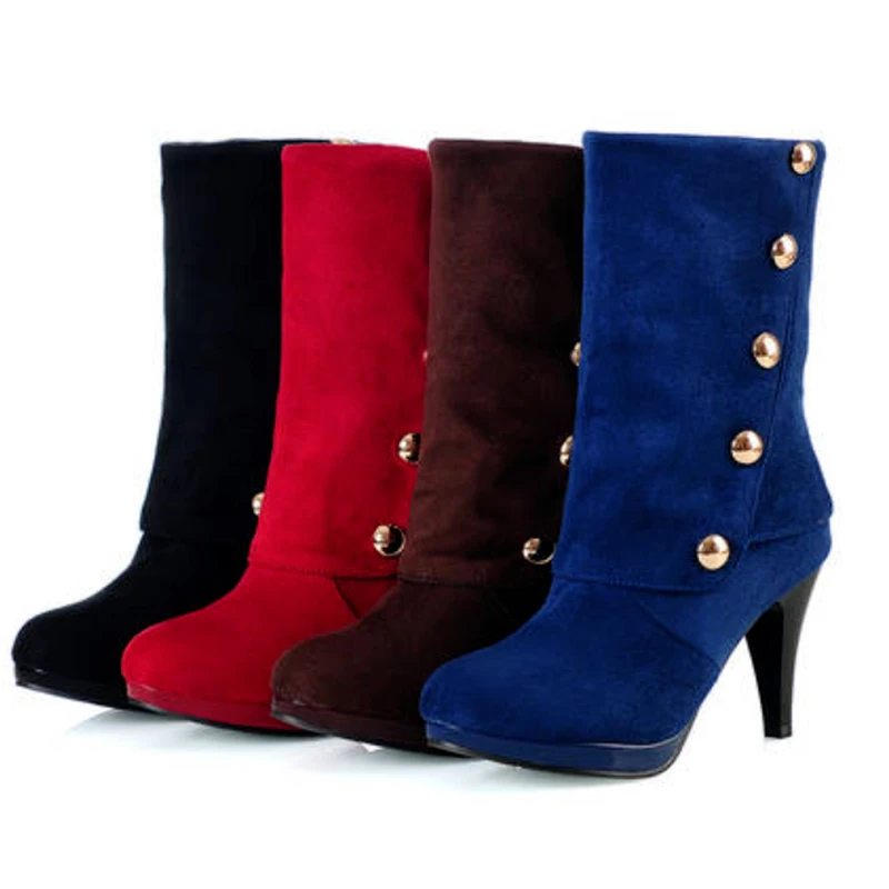 Boots Women 8.5cm Heels Leather Zip Knee Thin High Heels Boots Autumn Winter Wedding Party Shoes Big Size 33-43  Women Shoes New