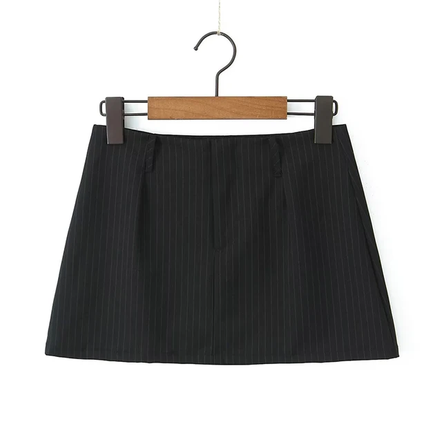 YENKYE Y2K Cool Girl Striped Pencil Mini Skirt Vintage High Waist Sexy Women Black Gray Summer Skirts 1