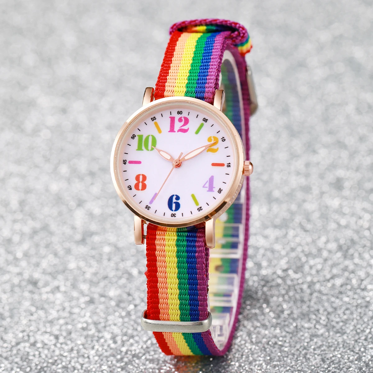 4PCS/Set Women's Watch Casual Nylon Band Analog Quartz Watches Love Beads Bracelets Set 4