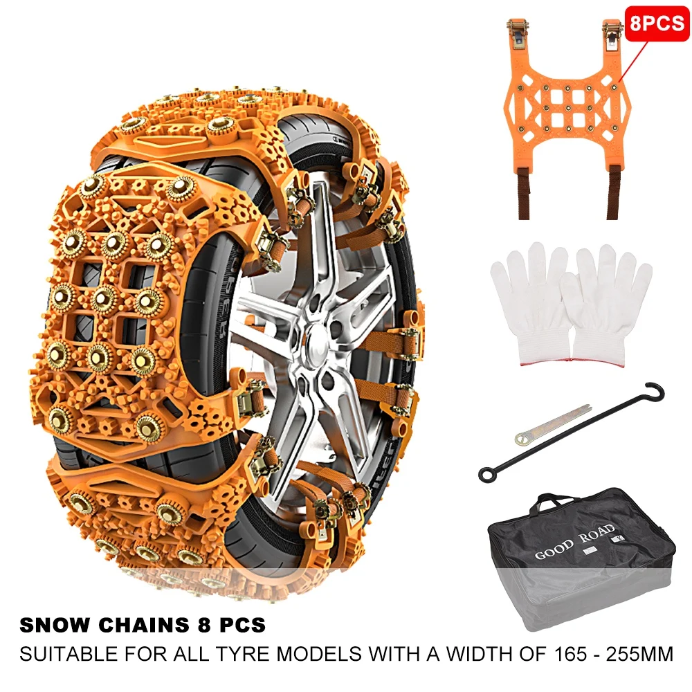 Universal Tire Chain Fit Car Tyre Width in 165-255 mm, 8PCS Sand Mud Snow Chains Car Wheel Tyres, Chains Upgrade Spikes