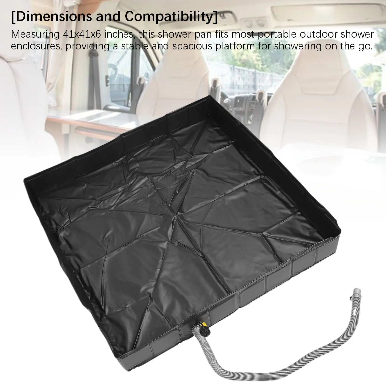 Outdoor Foldable Shower Base 1m Drain Pipe 41 X 41 X 6 Inches Compact Puncture Proof Portable Shower Pan for RV Trailer Beach