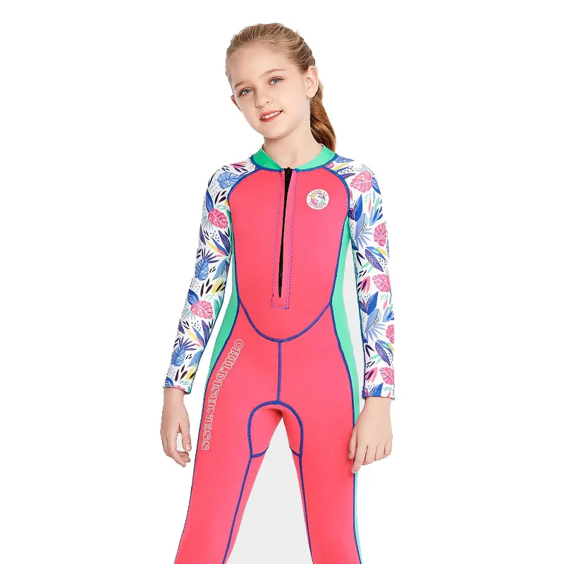 Children's Wetsuit 2mm One piece Swimsuit Long sleeved Girl's Warm Sunscreen Snorkeling Surfing