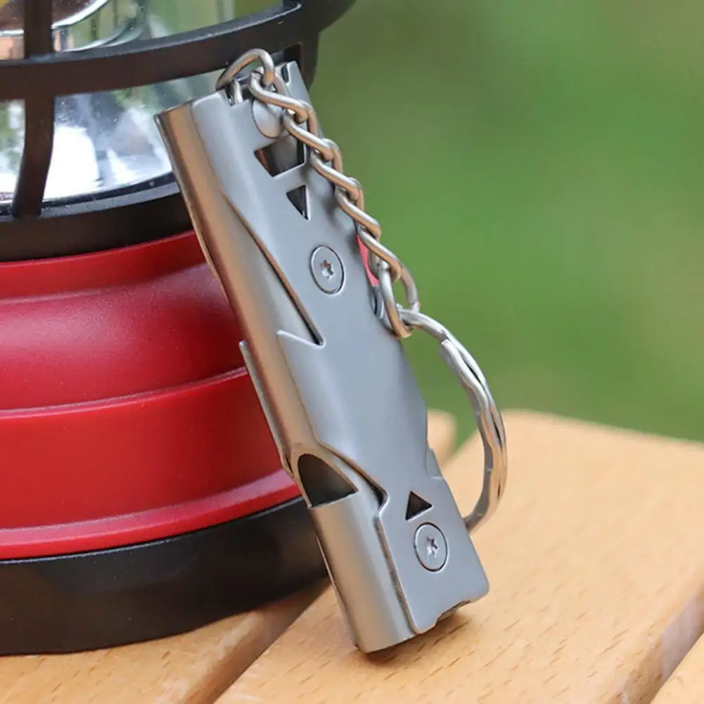 Double Tube 80-150dB Survival Whistle Keychain High Decibel Stainless Steel for Camping Hiking Emergency