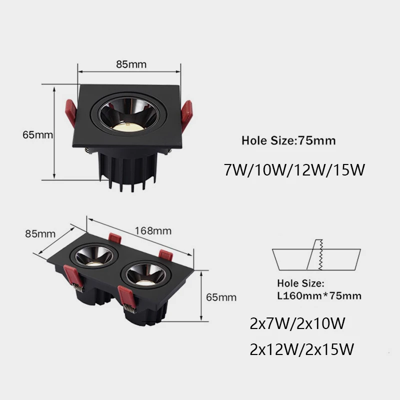 Recessed LED Ceiling Lamp 24W 10W Single/Double Head LED Spot lights CREE COB Anti-Glare Downlight For Home Office Store Indoor led downlight,recessed ceiling spotlight