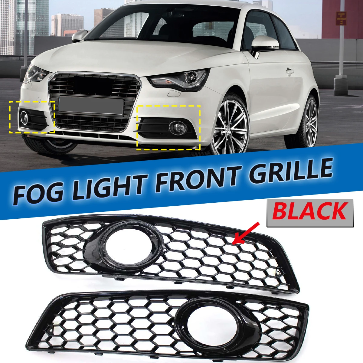 Left+Righ Honeycomb Mesh Car Fog Light Grille Fog Lamp Cover For Audi A1 8X 2010-2014 Lower Bumper Grill Lamp Hood