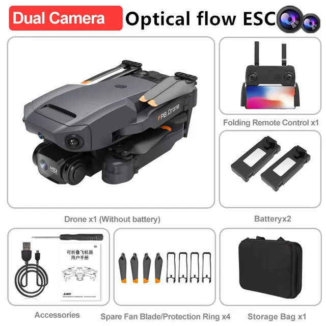 P8 Drone with ESC 6K HD Dual Camera 5G Wifi FPV 4 Sides Obstacle Avoidance Optical Flow Hover Foldable RC HelicopterRed