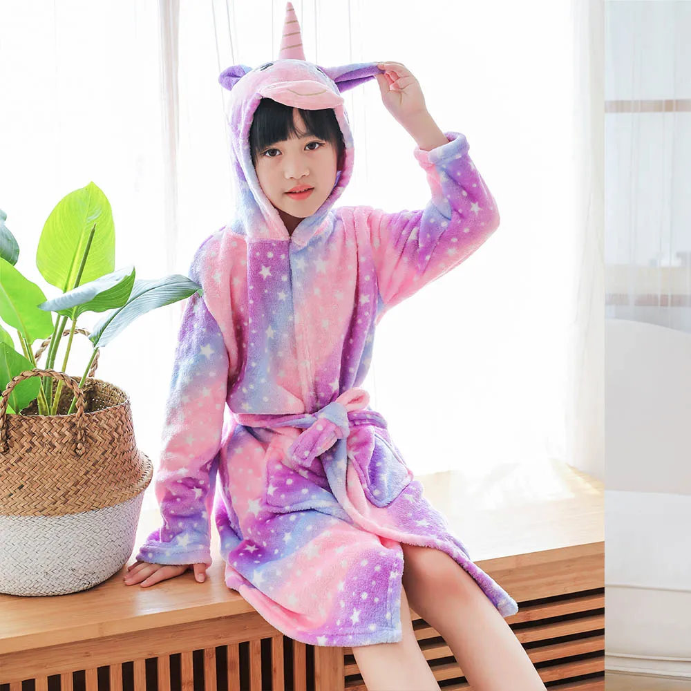 Winter Toddler Girl Bathrobe 3 to 4 5 6 7 8 9 10 11 Years Kids Pajamas for Teens Boys Warm Rainbow Children Towel Robes Homewear