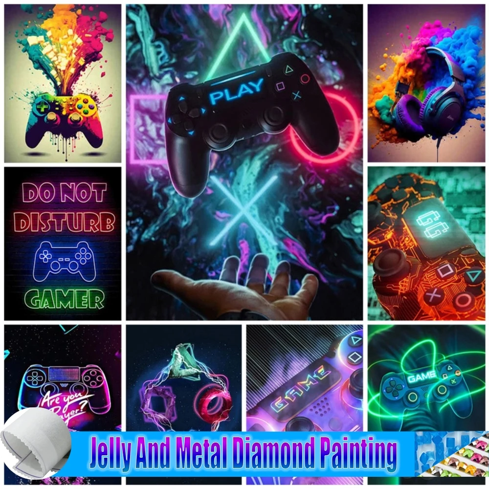 

5D DIY Jelly And Metal Diamond Painting Gamer Colorful Punk Neon Controller Mosaic Picture Embroidery Cool Gaming Cross Stitch