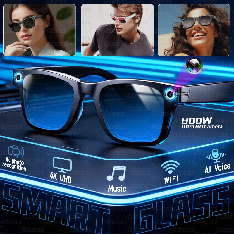 GUHUAVMI Smart Glasses 800W Pixel HD Camera Bluetooth Call Video Recording AI intelligent Real-time translation Object recognion Sunglass