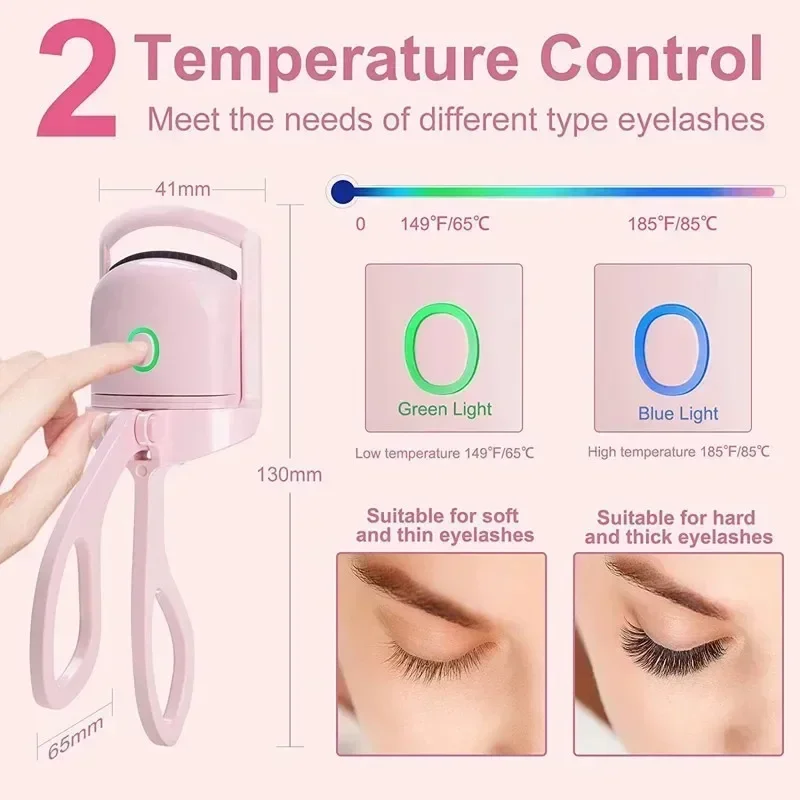Eyelash Curler Heated Eyelash Curler Electric 2-Level Temperature Control Long-lasting Curling and Shaping Portable Rechargeable Eyelash Curler