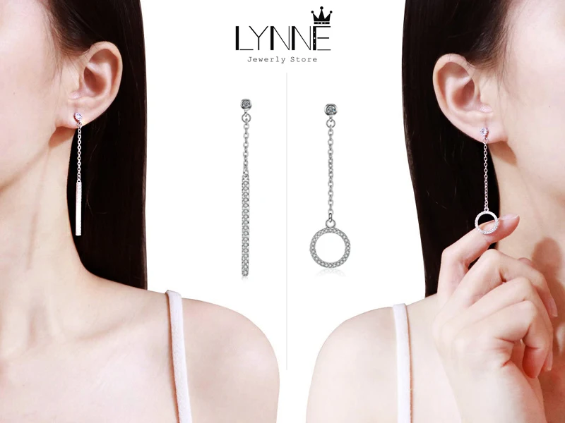 Heißer Verkauf Asymmetrie Runde Und Lange Streifen Zirkon Ohrringe 925 Sterling Silber Strass Anhänger Ohrring Frauen Schmuck Geschenk – Detail 3
