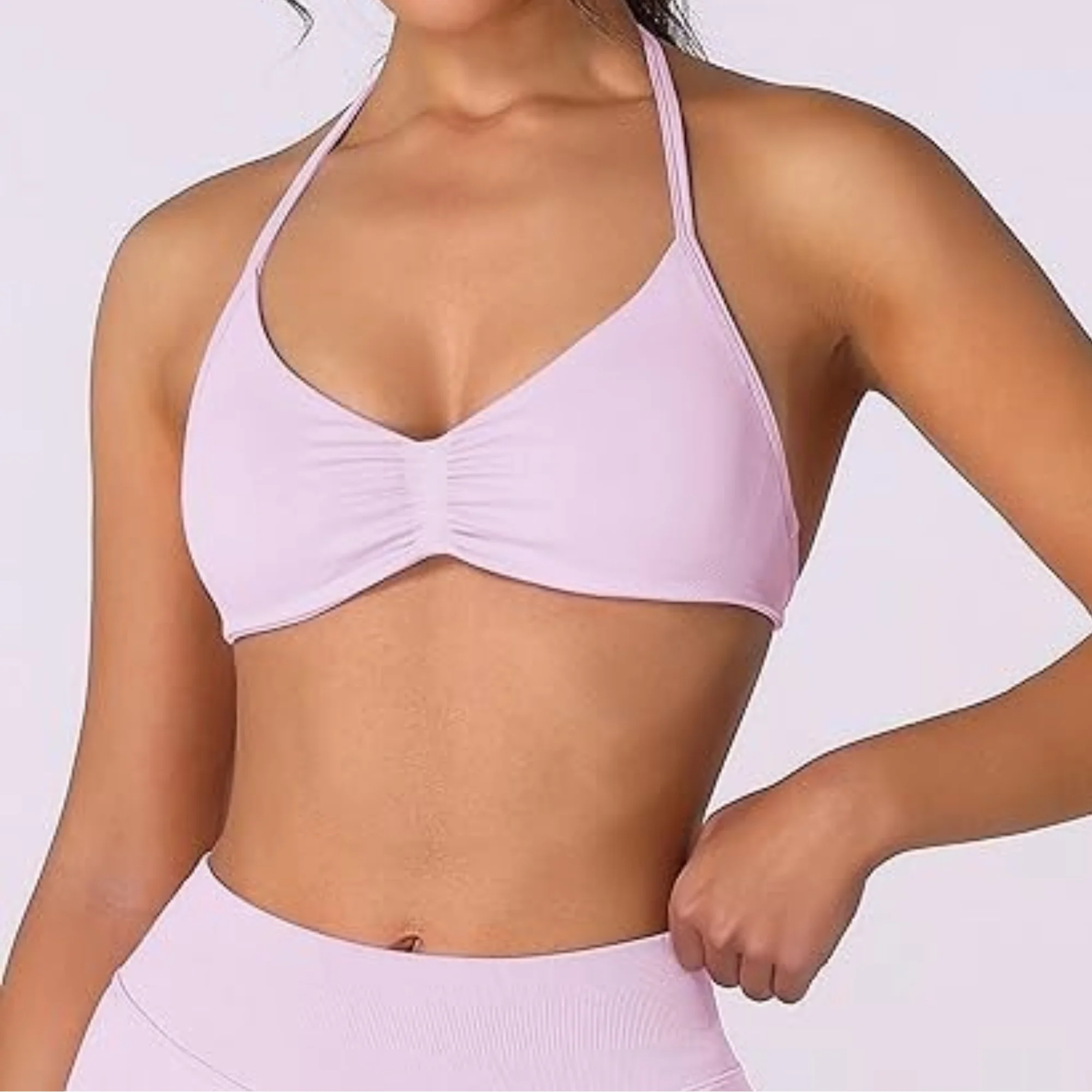 Strappy Bra Top Women High Support Thin Strap Halter Sport Seamless Bras Scrunch Workout Yoga Tank Best Sellers In Women's Clothing