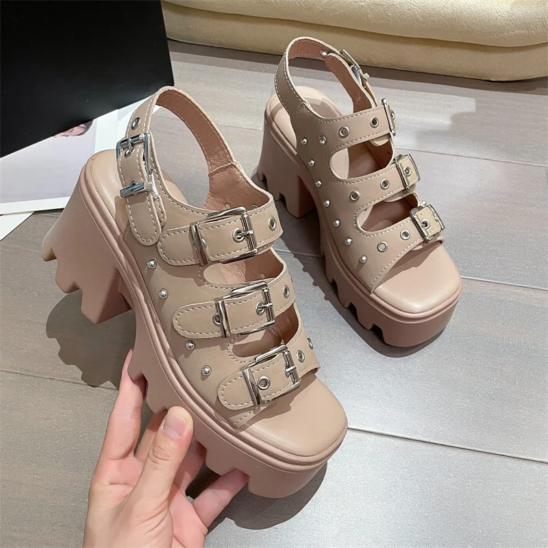 

2023 Women Wedges Sandals High Heels Gothic Punk Summer Platform Shoes Woman Comfort Strappy Zip Buckle Fashion Casual
