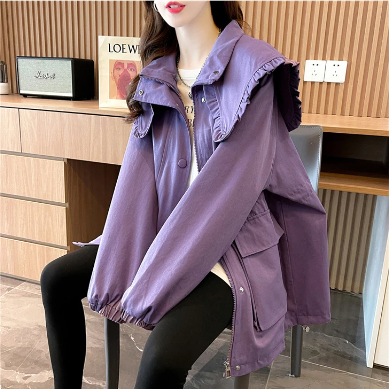 

Mid Length Navy Collar Cardigan For Women's 2023 Spring And Autumn New Hong Kong Style Chic Loose And Street Top Coat