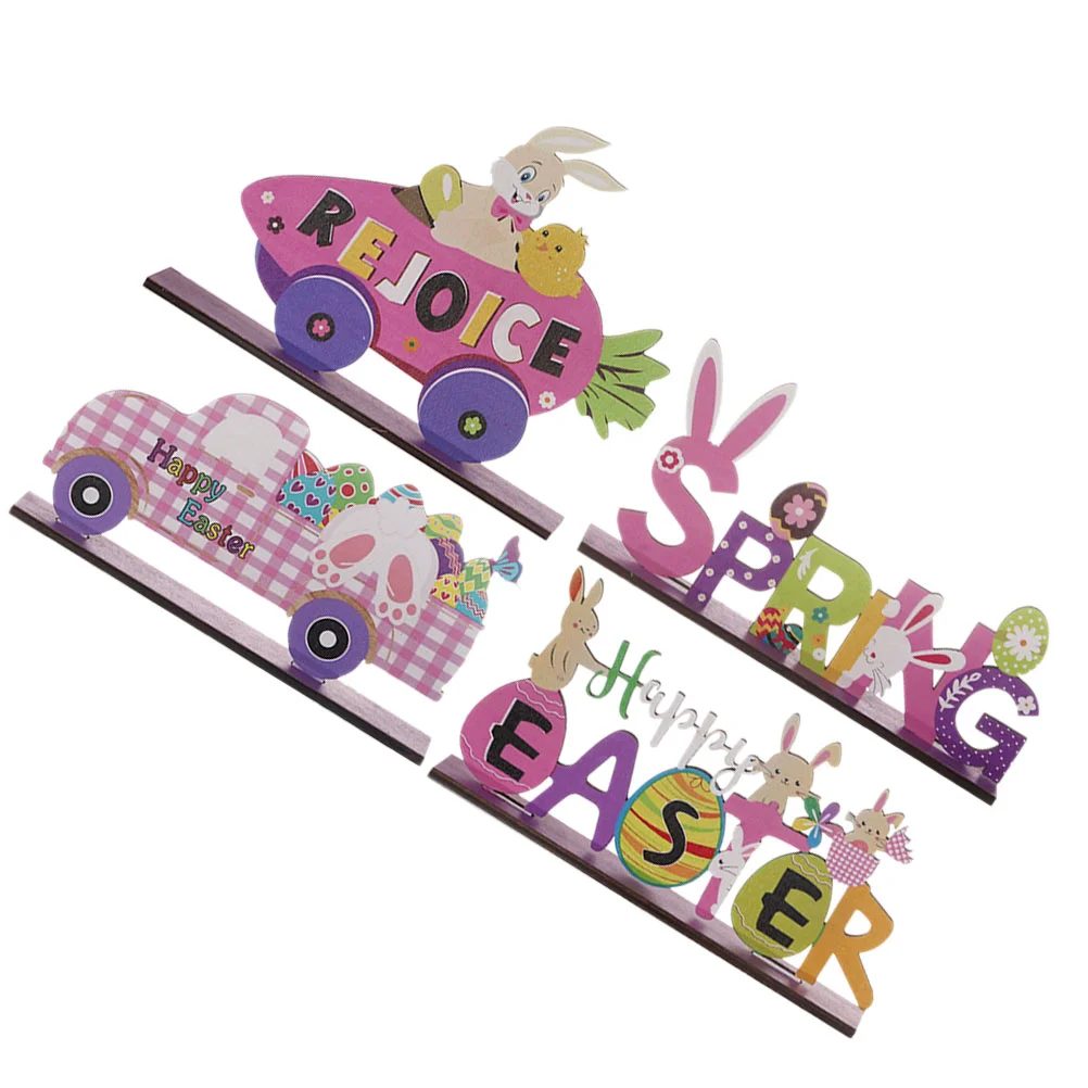 

4pcs Easter Tabletop Sign Easter Wood Centerpiece Table Centerpiece for Dining Room