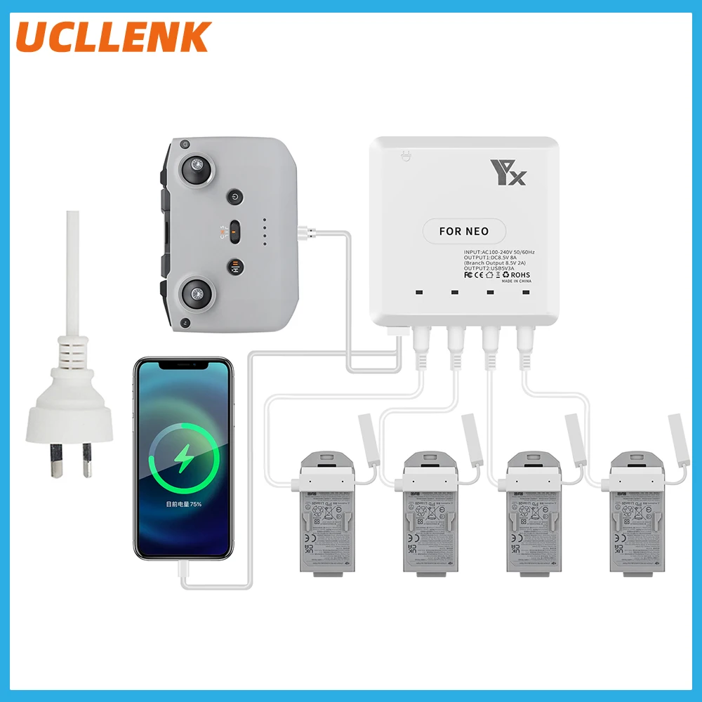 6in1 Charging Hub For DJI Neo Battery Charger Hub Controller Battery Smart Phone Charger For DJI Neo Drone Accessories