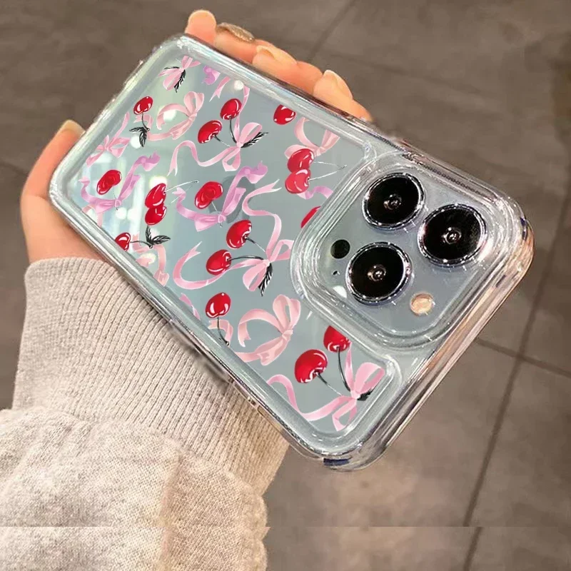 Creative Cartoon Cherry Bow Pattern Phone Case, Cute and Stylish Cover