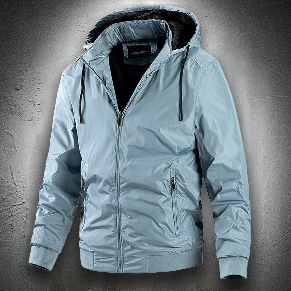 Lightweight Windbreaker Jacket with Hood Men Fashion Autumn Hooded Bomber Jacket Zip Up Slim Fit
