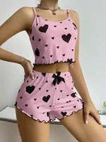 Ensemble pyjama pour femmes, vêtements de nuit, 2 pièces, débardeurs courts et Shorts S M L, blanc, ventilation, doux, décontracté, impression d'amour 5
