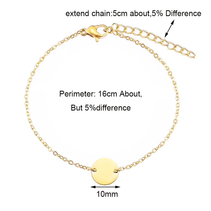 

10mm Circle Pendant Bracelet Women Girl Jewelry with 16+5cm Chain