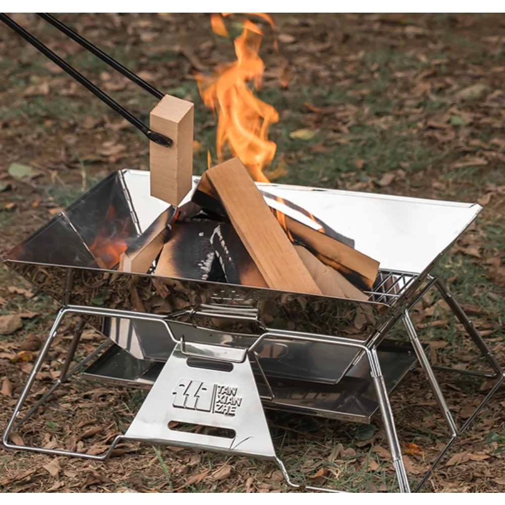 

Barbecue Grill Camping Firewood Stove Portable Folding Charcoal Barbecue Stove Campfire Rack Supplies Equipment