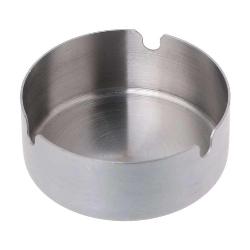 Round Stainless Steel Ashtray Tabletop Cigarette Tray Portable