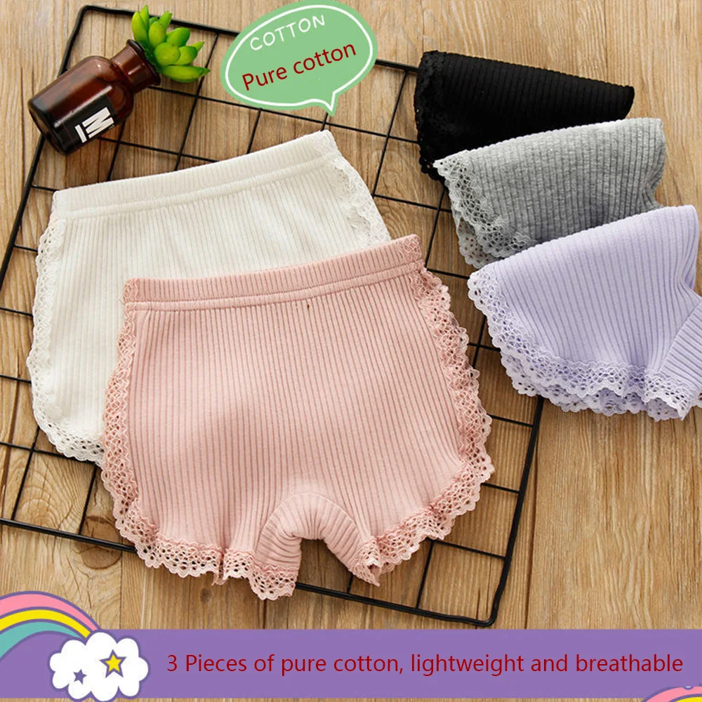 1 set of summer girls' safety anti-glare underwear leggings cotton lace thread baby shorts 3-8 years old girls