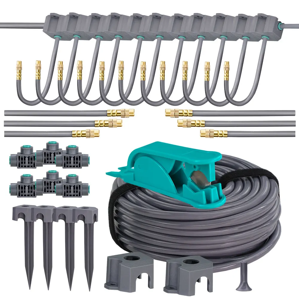360&deg; Flexible Hose Brass Nozzles Misting Irrigation System Quick Push Connecter Heavy Duty Stake Garden Courtyard Cooling Device garden sprinkler irrigation sprinklers garden irrigation nozzle drip irrigation sprinklers garden sprayer nozzles