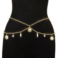 Personality Double-deck Retro Style Sun Moon Stars Tassels Alloy Waist Chain Ladies' Body Chain Jewelry