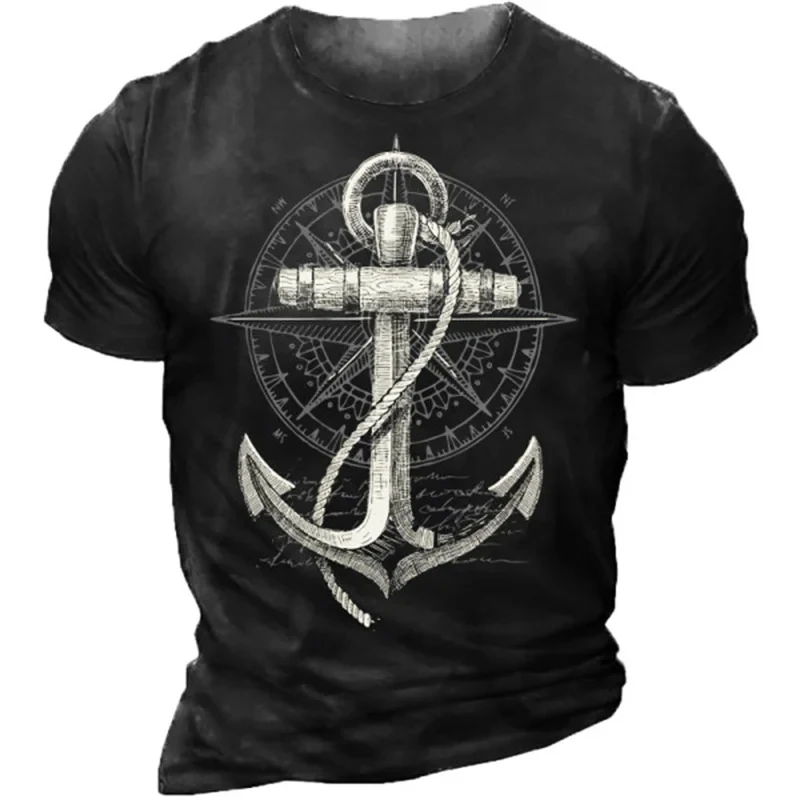 

Nautical Anchor 3D Print T-shirt Oversized Men Clothing Vintage Short-sleeved Unisex T Shirts Ropa Hombre Personality Tees Tops