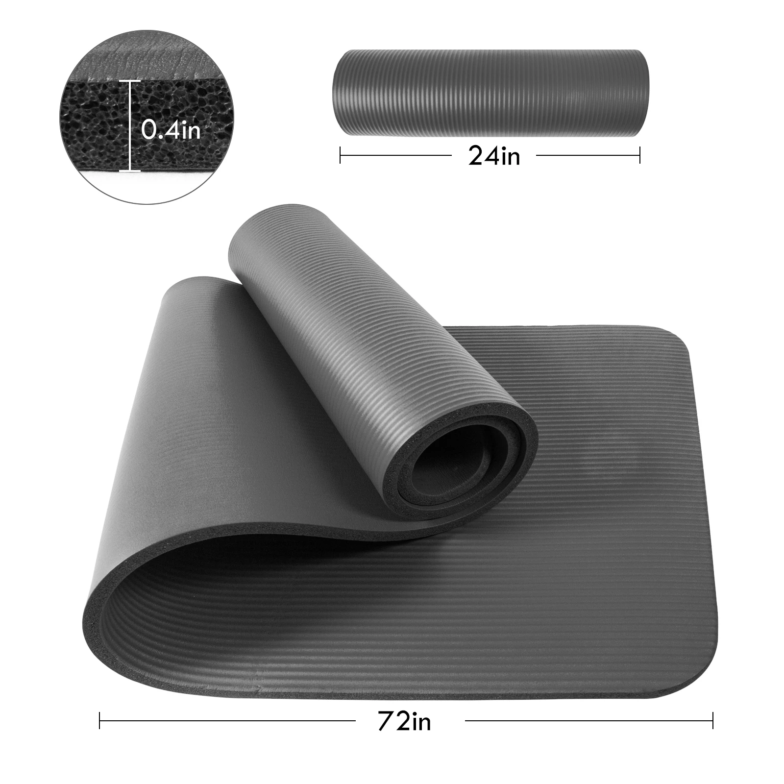 High Density Yoga Mat 24 in. W x 72 in.x 0.4 in. Pilates Exercise Mat Non Slip 12 sq. ft.
