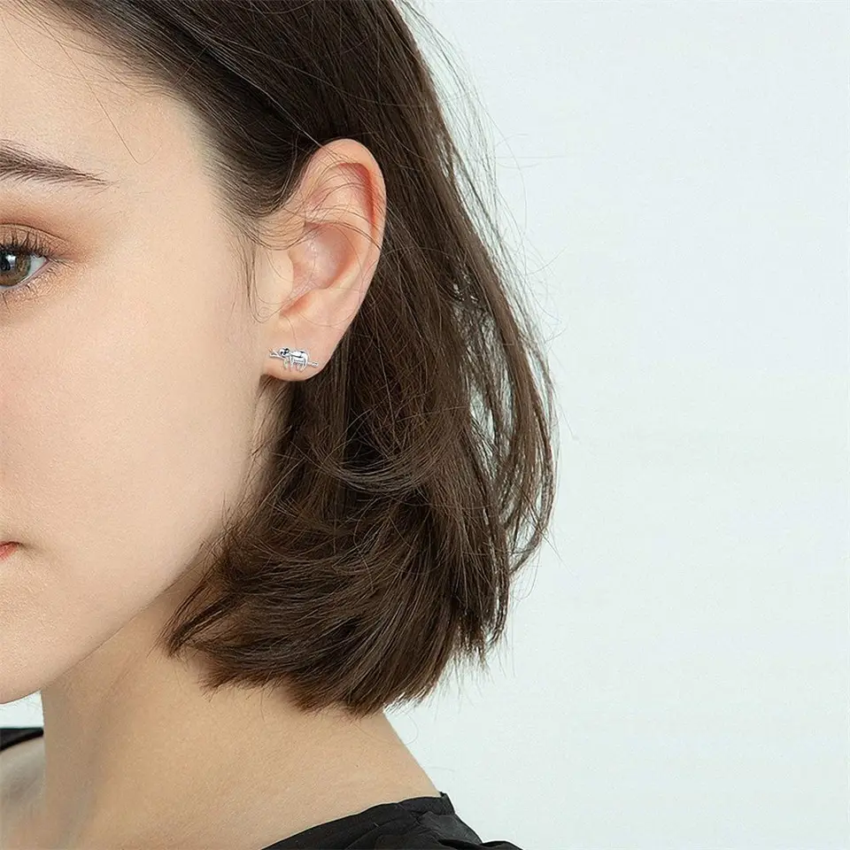 Orecchini A Bottone Bradipo Carino In Argento Sterling 925 | Ipoallergenici Per Donne E Ragazze - Foto 6