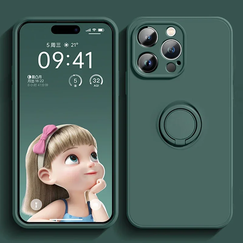 thumbnail image 1 of Luxury Liquid Silicone Magnetic Cases For iPhone 15 14 13 12 11 Pro Max XS XR 8 7 Plus SE 2020 14Pro Soft Cover With Ring Holder, 1 of 5