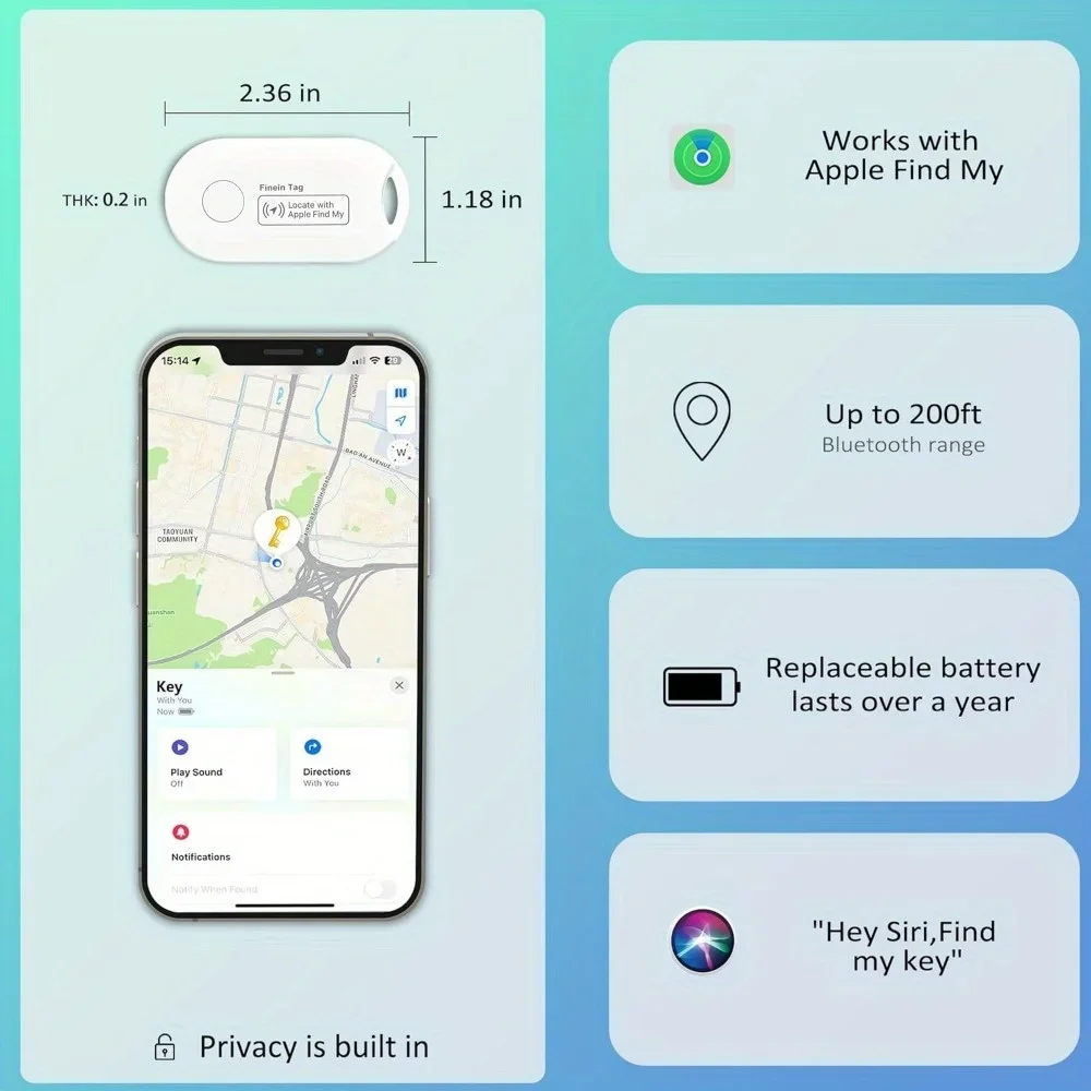 Key Finder Locator with Sound, Item Tracker for Keys, Bags, Pet, Smart Tag Work with Apple Find My(iOS Only) Replaceable Battery