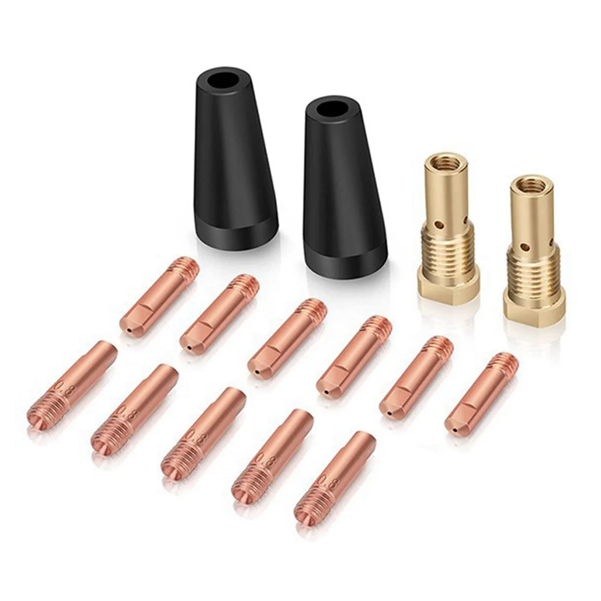 

15Pcs MIG Welding Kit Flux Core Gasless Nozzle 0.8mm Brass Welding Tips Replacement MIG Welder Accessories