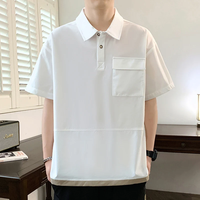 남성용 여름 하이 퀄리티 아이스 실크 캐주얼 반팔 티셔츠, 야외 패션 트렌드, ..