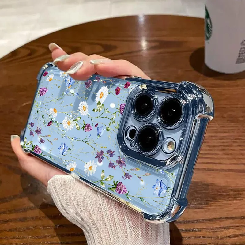 Retro Flower Plating Shockproof Clear Phone Case