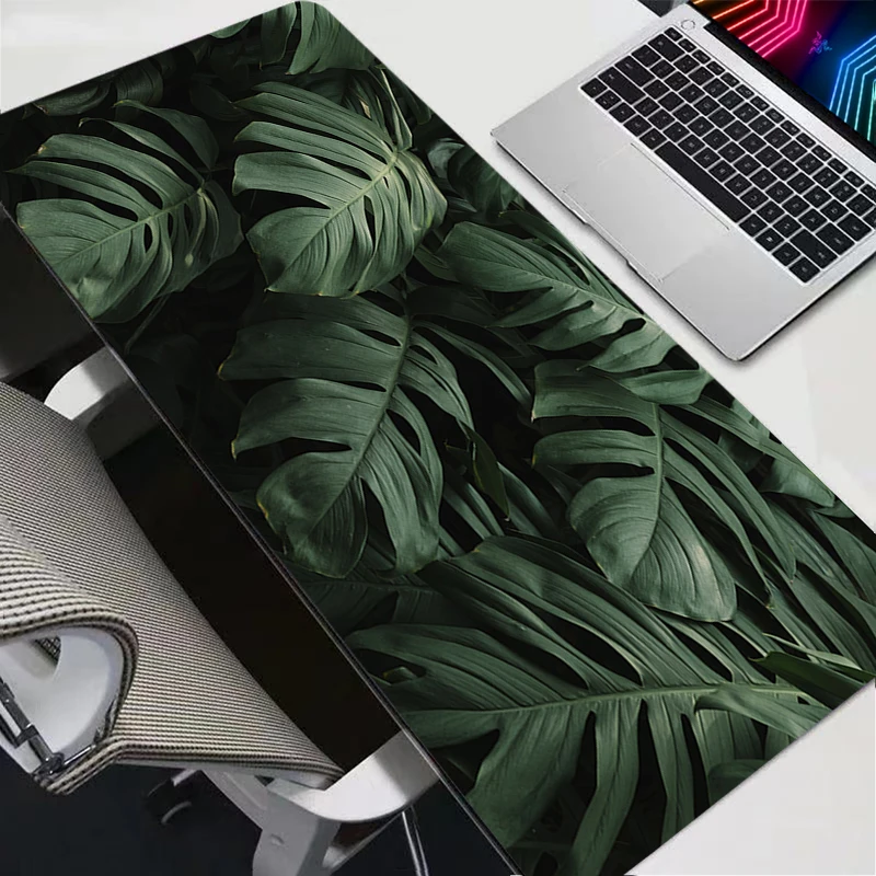 Mouse Pad Computer Speed Type Carpet Mat For e-sports Players Laptop Keyboard Mouse Pads Green Leaves Mousepad Office Desk Mat 2