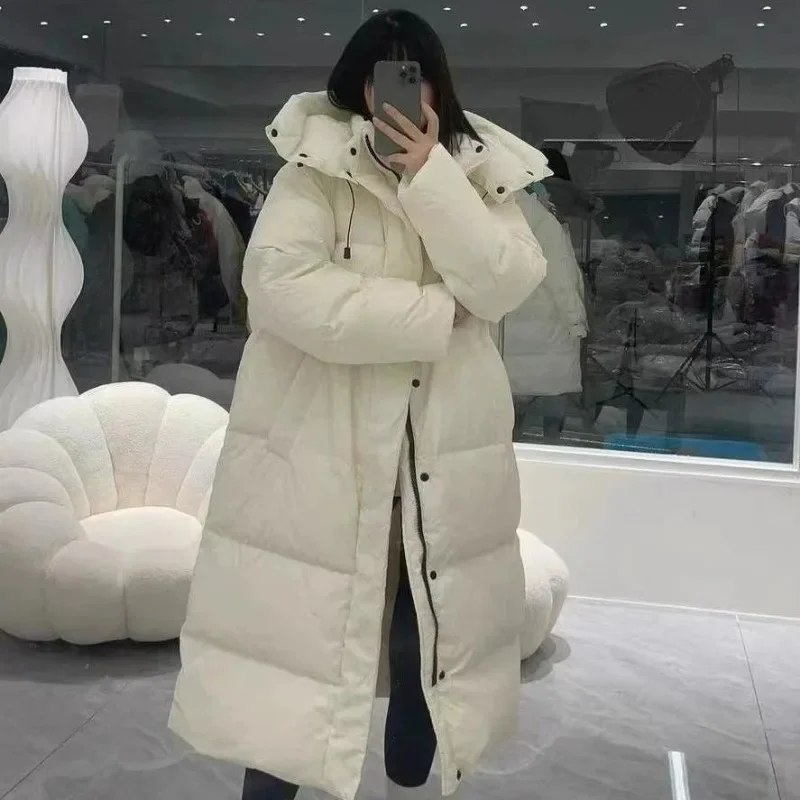 2024 Women Down Jacket Winter Coat Female Mid Length Version Parkas Loose Thick Warm Outwear Fashion Simplicity Hooded Overcoat winter women s bright face mid length thick down jacket fashion ladies loose bright face hooded thick cotton coat jacket women