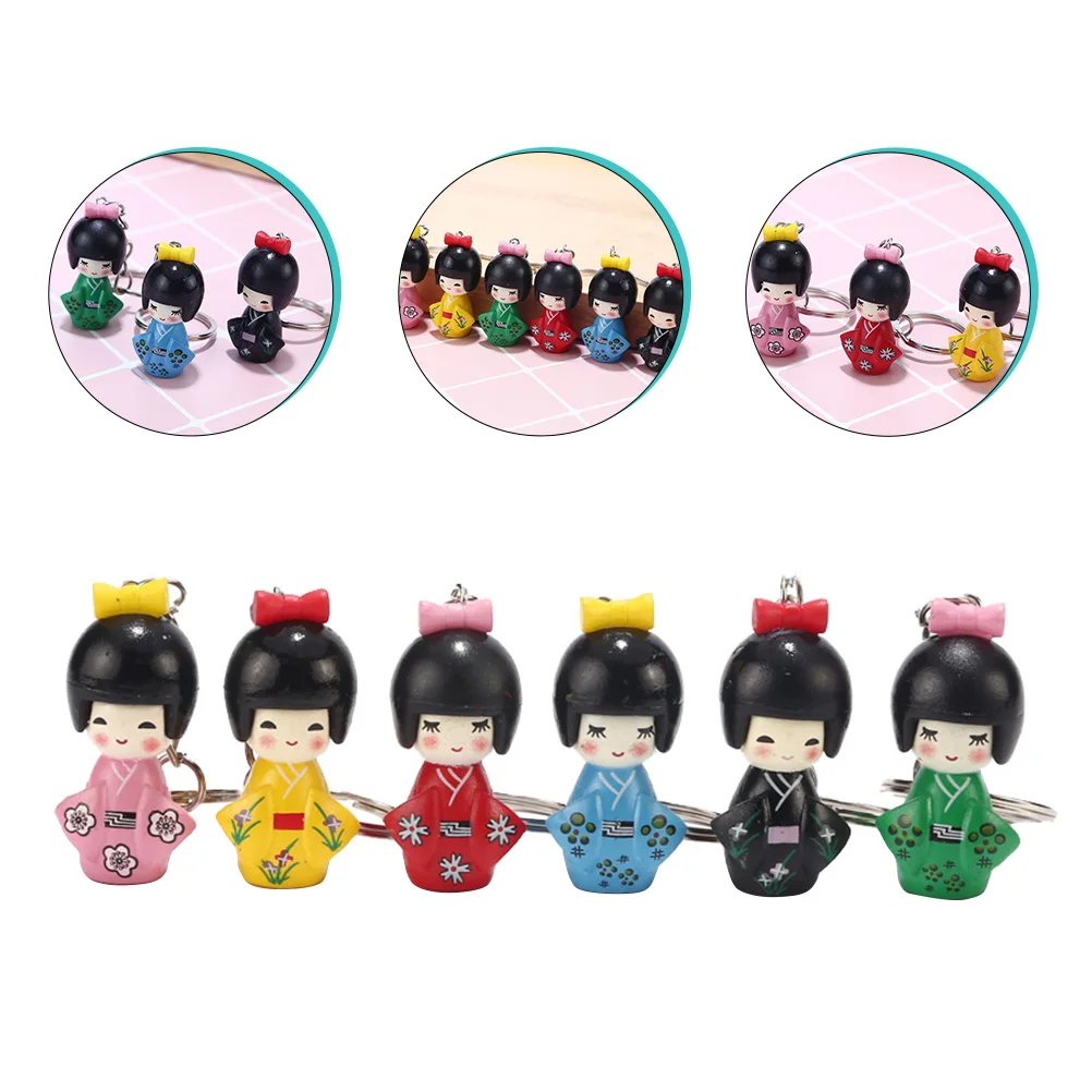 Portachiavi Giapponese Figurina Chiave Kimono Kokeshi Geisha Anello Portachiavi Ciondolo Borsa Ornamento Charms Auto Carino Specchietto Retrovisore