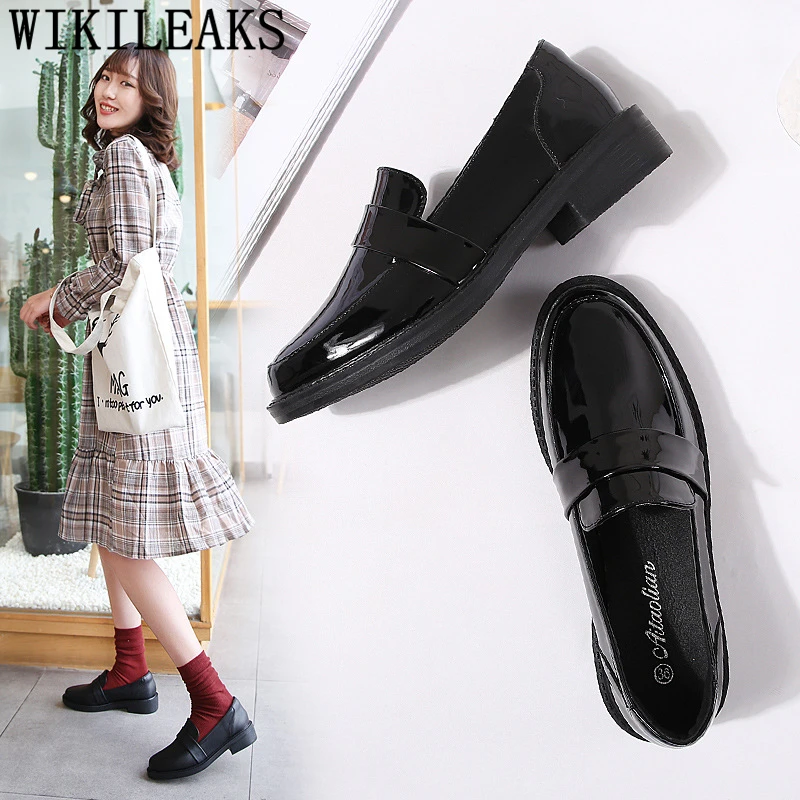 Women Oxford Shoes Leather Mary Jane Shoes Patent Leather Loafers Slip On