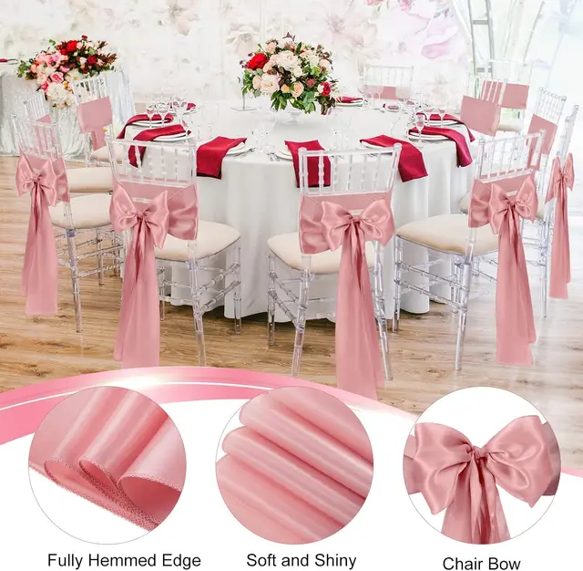 Ceintures de chaise en Satin 6 pièces, nœuds de ruban universels, nœuds de chaise pour cérémonie de réception de mariage, décor de Table à manger pour Banquet de noël 3