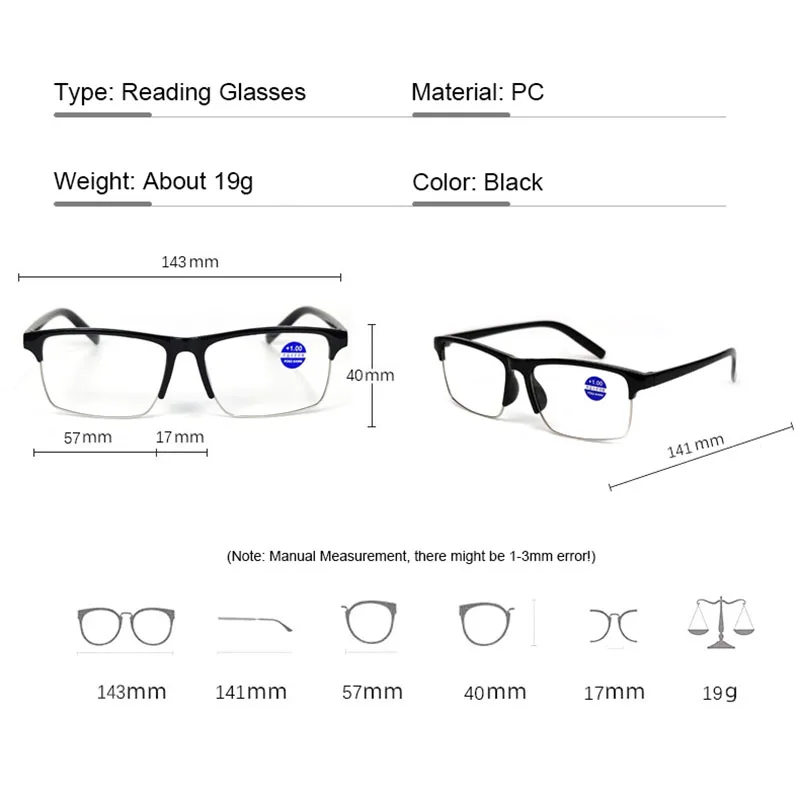 Reading glasses Ahora Half Frame Reading Glasses for Men Women Presbyopia +0.75+1.0+1.25+1.5+1.75+2.0+2.25+2.5+2.75+3.0