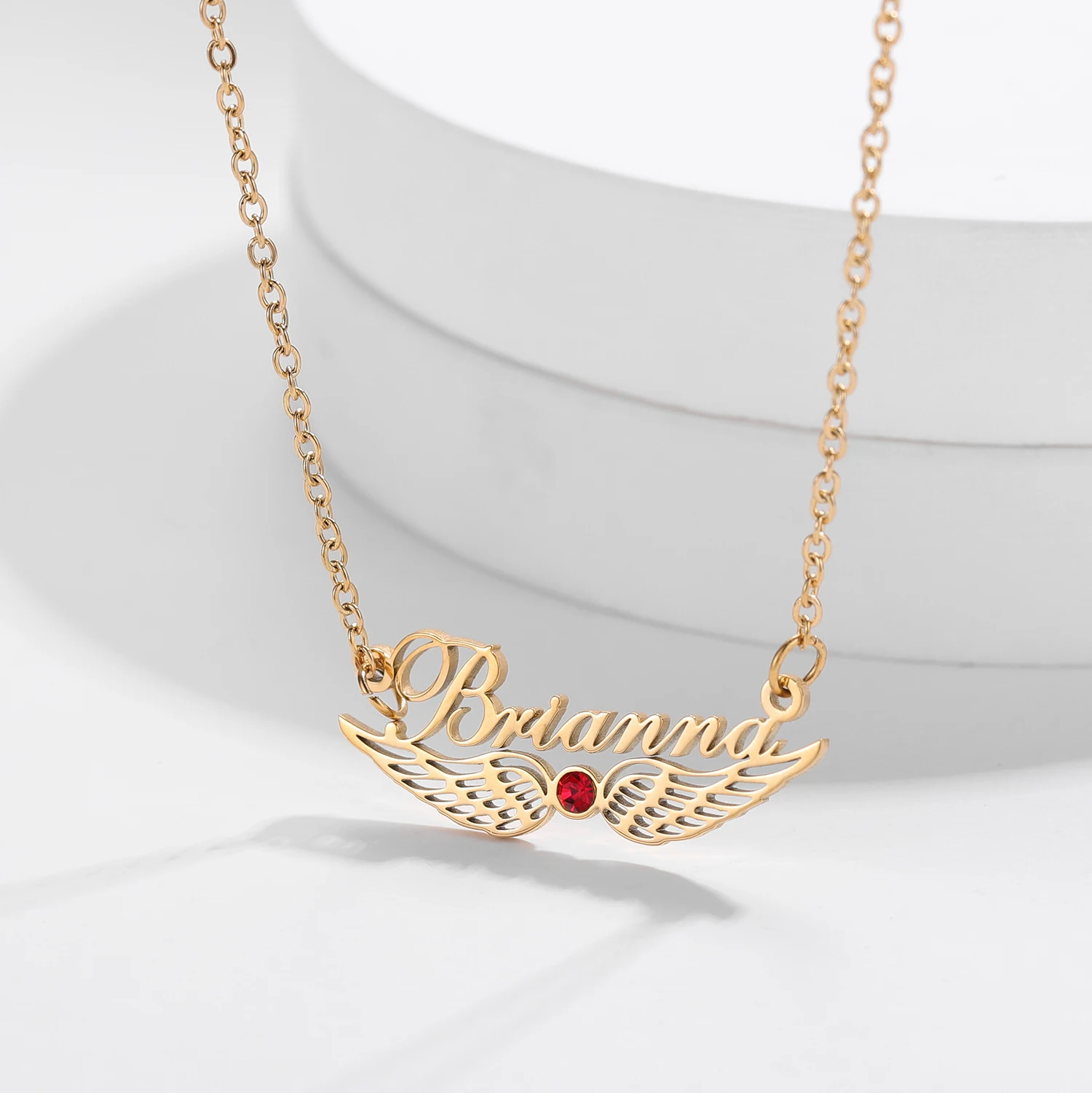 

Custom Name Angel Wings Birthstone Necklace High-end Stainless Steel Personalized Women's Jewelry Birthday Gift For Girlfriend