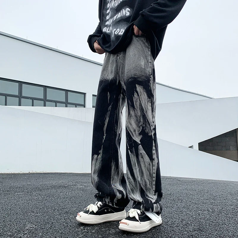 Cotton Goth Tie-dye Denim Pants Male Fashion Loose Straight Leg Jeans  Oversize Wide Leg Pants Japanese Streetwear Men Trousers - Casual Pants -  AliExpress