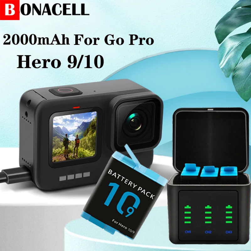 Batteria Da 2000Mah Per Gopro Hero 9 10 Accessori Gopro Accessori Per Azione A Ricarica Rapida Per Batteria Gopro 7 Nera
